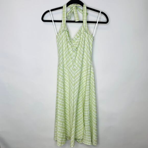VintageY2k Lime Green Plaid Halter Dress Sz Small - Picture 6 of 16